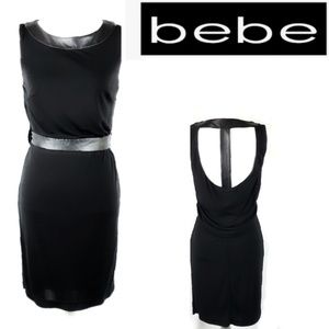 Bebe  Black Leather Draped Back Dress Size Small